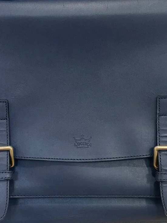 Luccica Navy Blue Leather Satchel Shoulder Bag Briefcase Minimalist Korean Desig - Picture 6 of 15